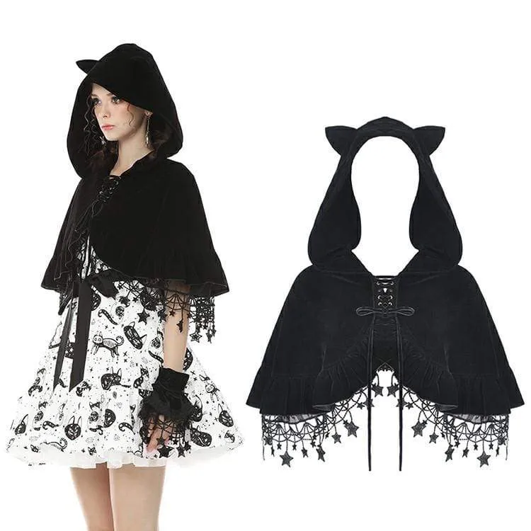 Dam Lolita Cat Ears Cape med stjärntofsar