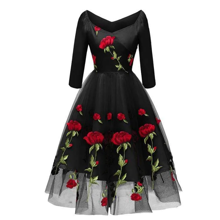 Dam Vintage Rose Spets Festklänningar Brudtärnklänningar Mesh Klänningar Bröllopsklänning