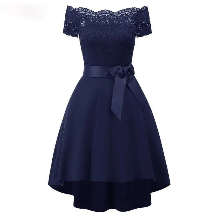 Dam Vintage Off Shoulder Spets Festklänningar Bröllopsklänning