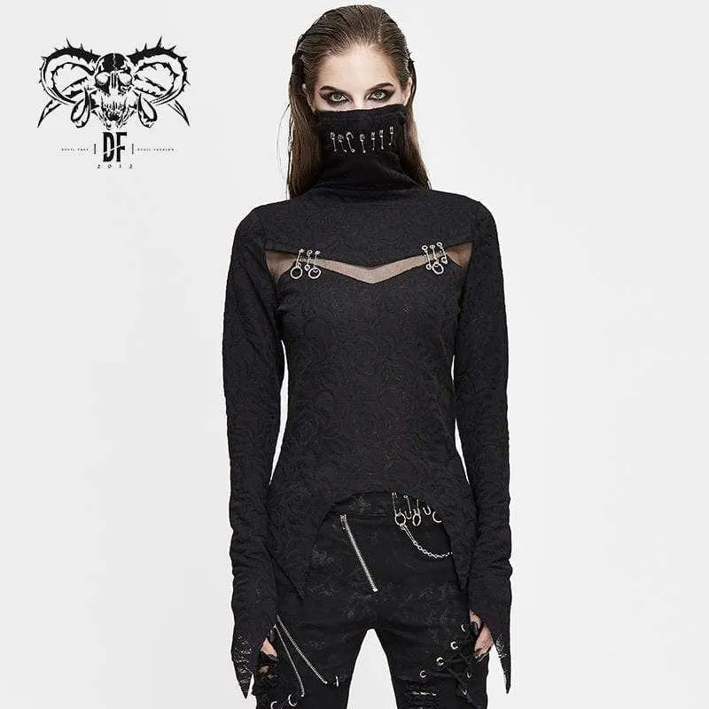 Gothic Jacquard-tröjor i mesh med hög krage för kvinnor