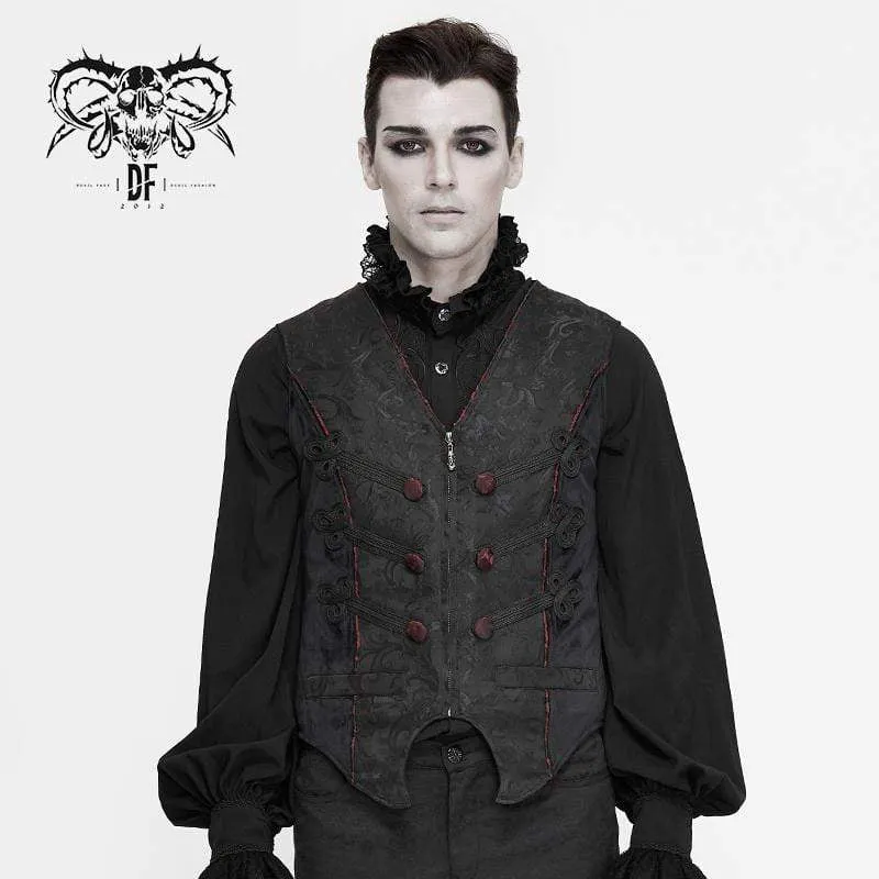 Gothic Contrast Color Zip Jacquard Tailed västar för män