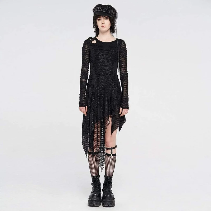 Gothic Net Ripped Irregular Klänningar för kvinnor
