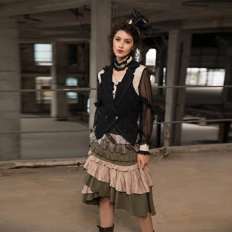 Flerfärgad Steampunk-kjol i flera lager för kvinnor