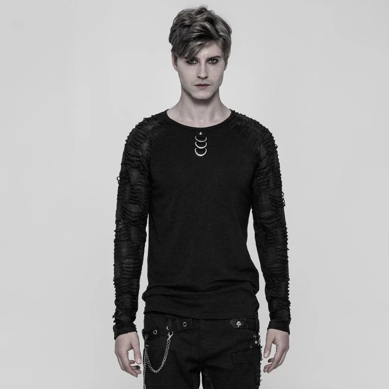 Punk T-shirt med nödställda ärmar för män