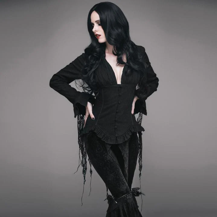 Goth Fitted blus för kvinnor, svart