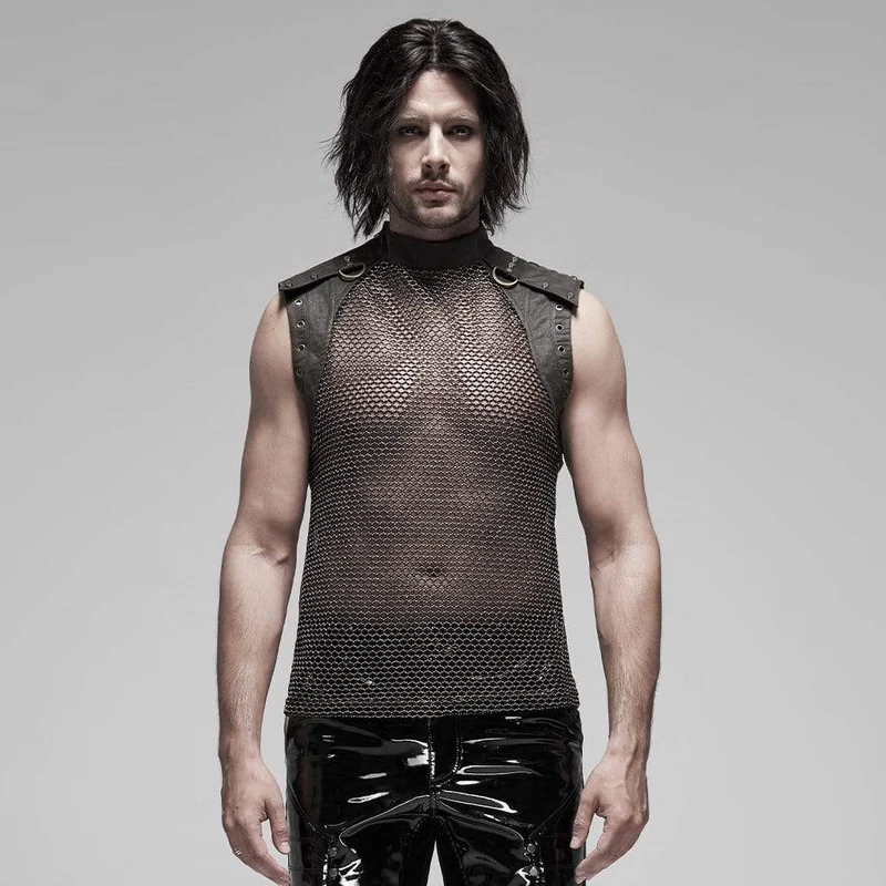 Genomskinliga nätvästar i punk för män