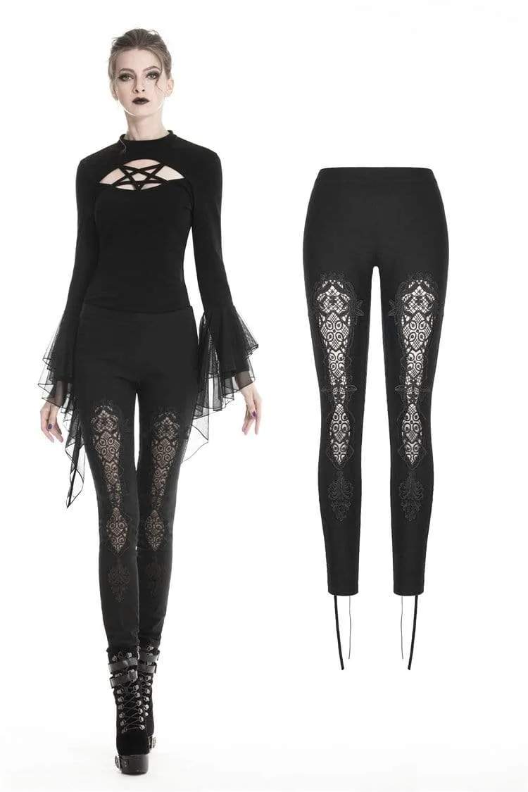 Gotiska lace-up leggings med blommig utskärning för kvinnor