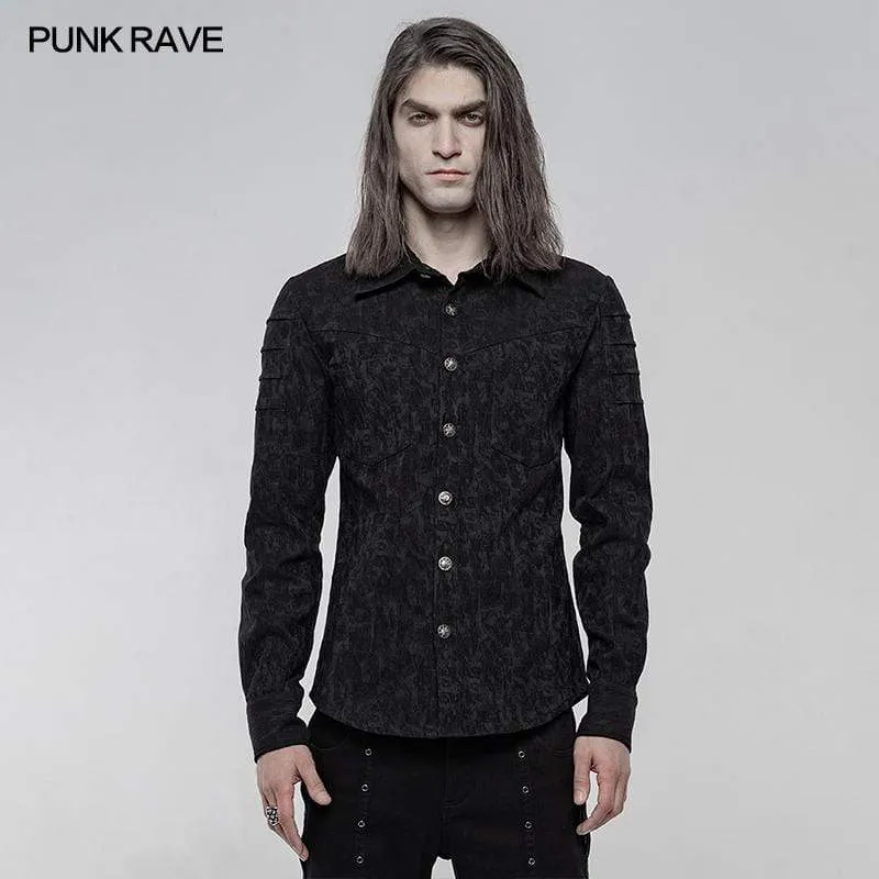 Punk elastiska Jacquard långärmade skjortor för män