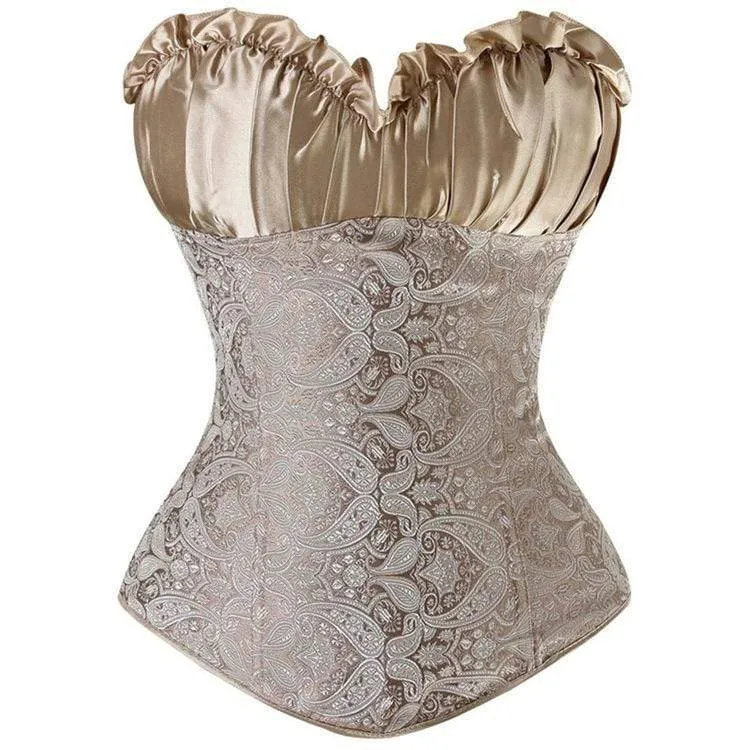 Gothic Flabala Hem Satin Overbust Korsetter för kvinnor