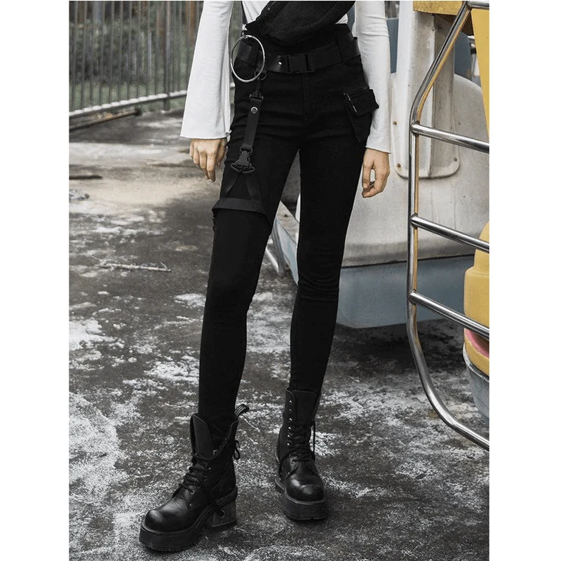 Goth-remmar med hög midja för kvinnor Skinny Jeans