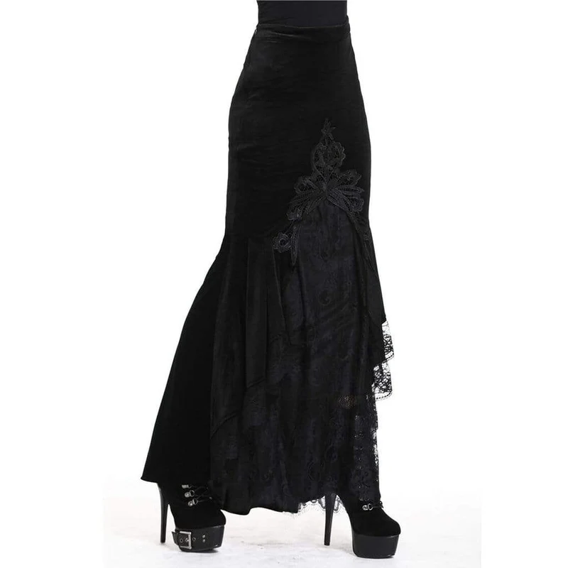 Goth sjöjungfrukjol i velour och spets för kvinnor