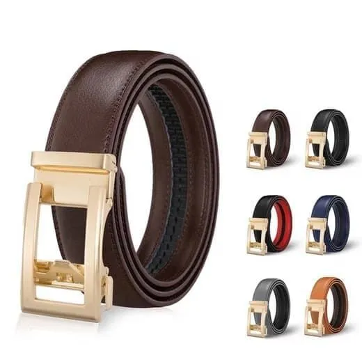Brown Unisex Double-Sided Leather Ratchet Belt