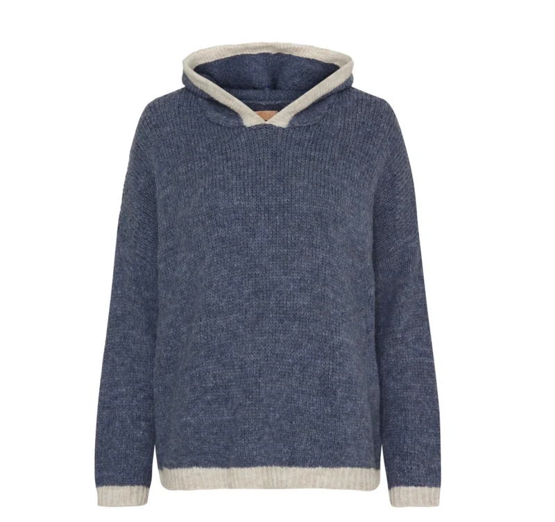 Stickad Hoddie - Jeans blue