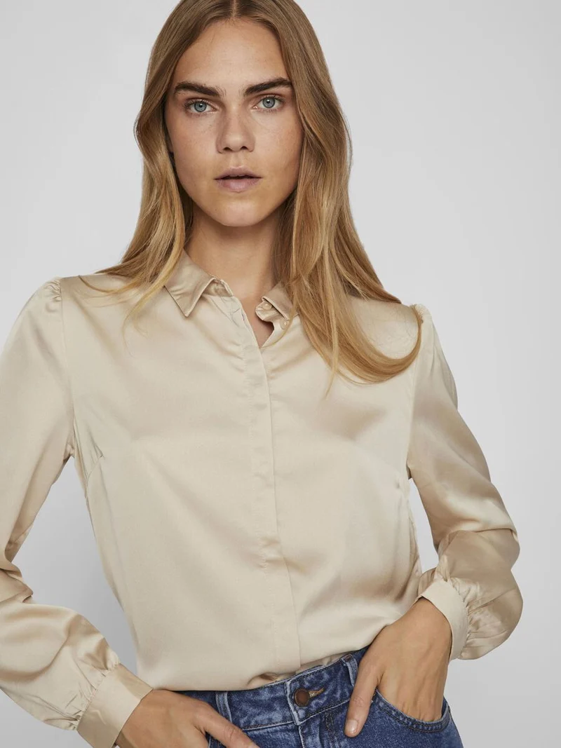 Satinskjorta Luna Beige