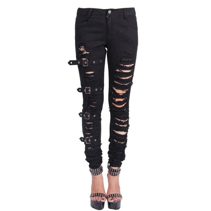 Dam Punk Distressed Byxor med remmar