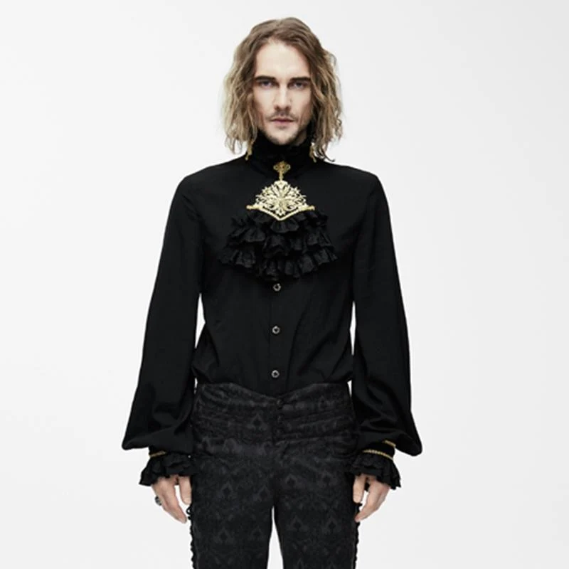 Goth-skjorta för män med dekorativ Jabot