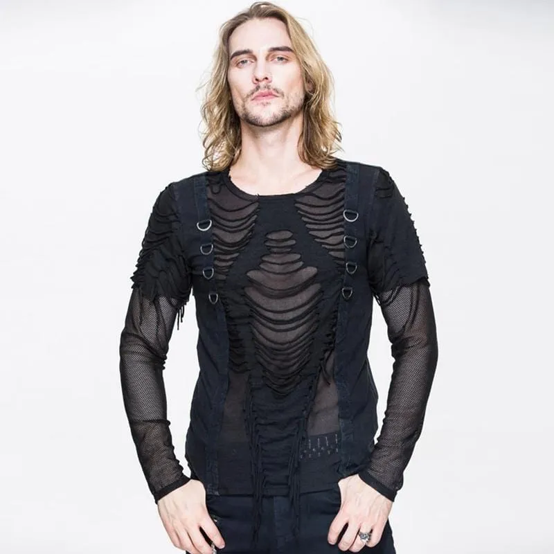 Punk Mesh och Distressed Rip T-shirt för män