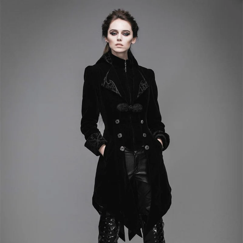 Vintage Goth Coat med tre knappar för kvinnor