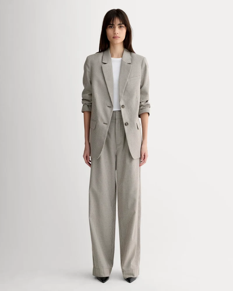 The Draper Pleated Pant in Buttersmooth | Deep Taupe Mini Gingham | 32" Inseam