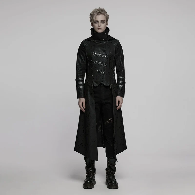Gotisk svart Stretch Twill Tyg Kock konstläderrock för män