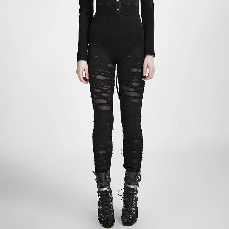 Punk Ripped Black Leggings för kvinnor