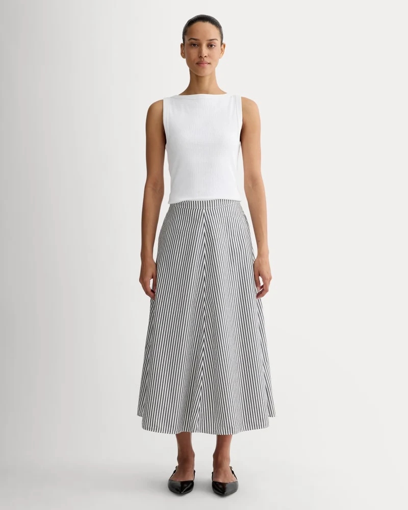 The Midi Skirt in Ultrasoft Cotton | Optic White / Black