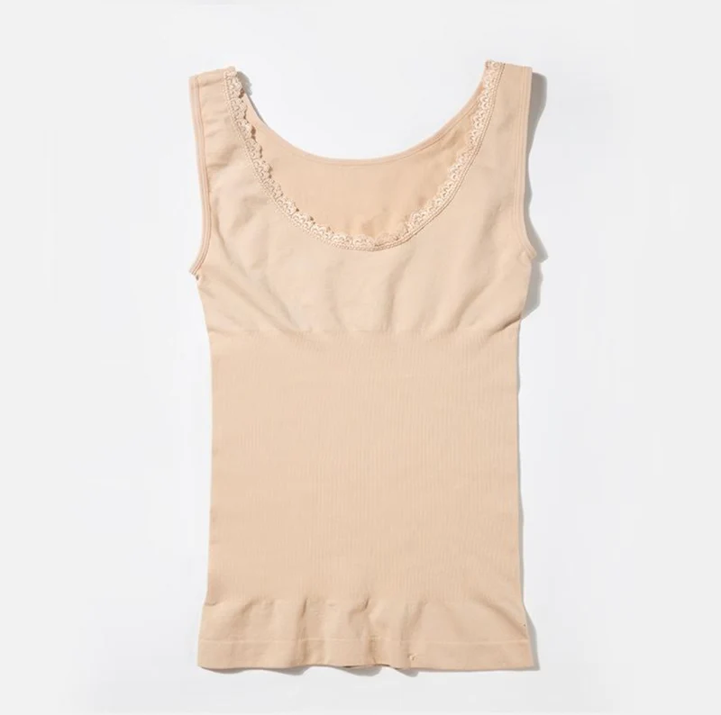 Seamless-topp med spetskant - Nude