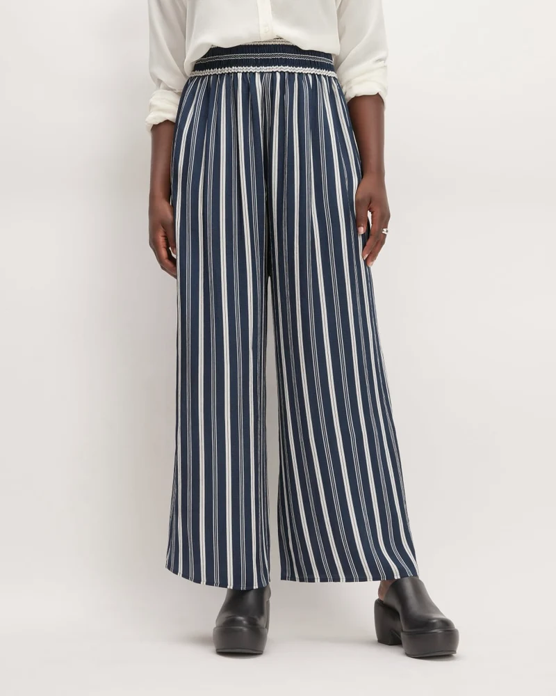 The Satin Pull-On Pant | Navy / Bone