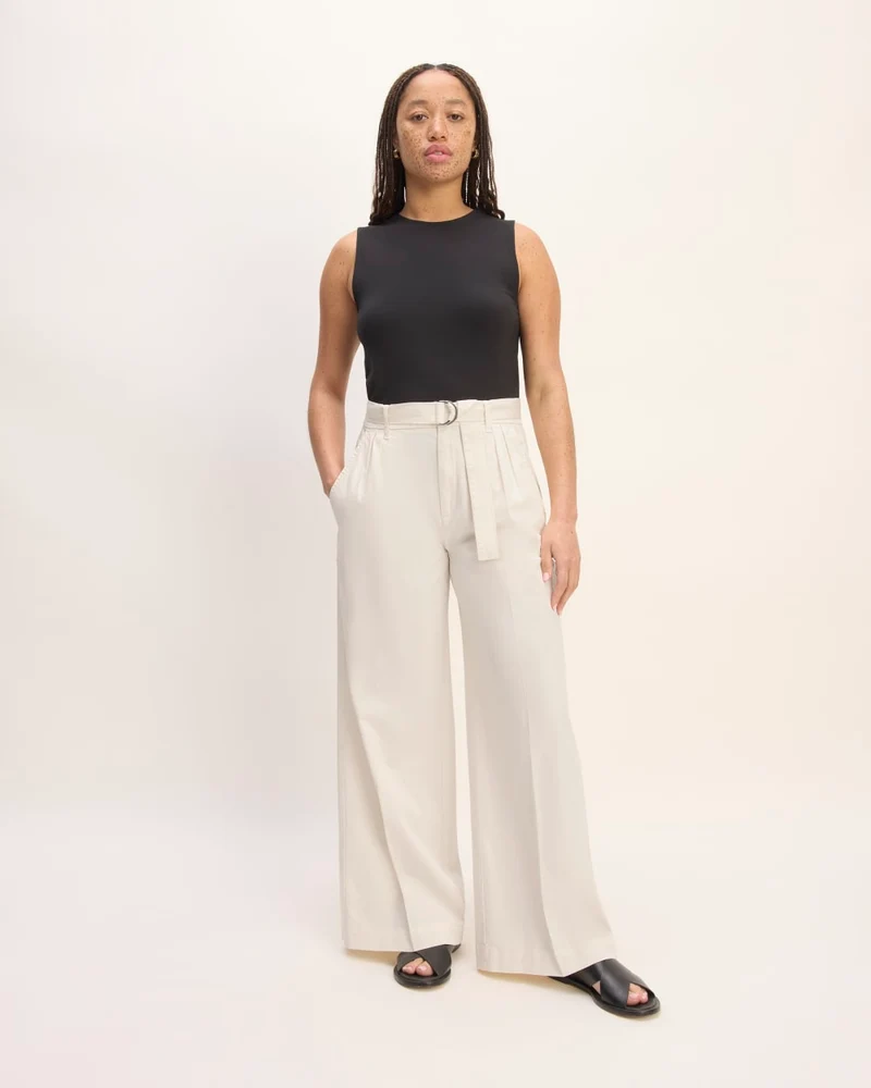 The Pleated Wide-Leg Chino | Bone