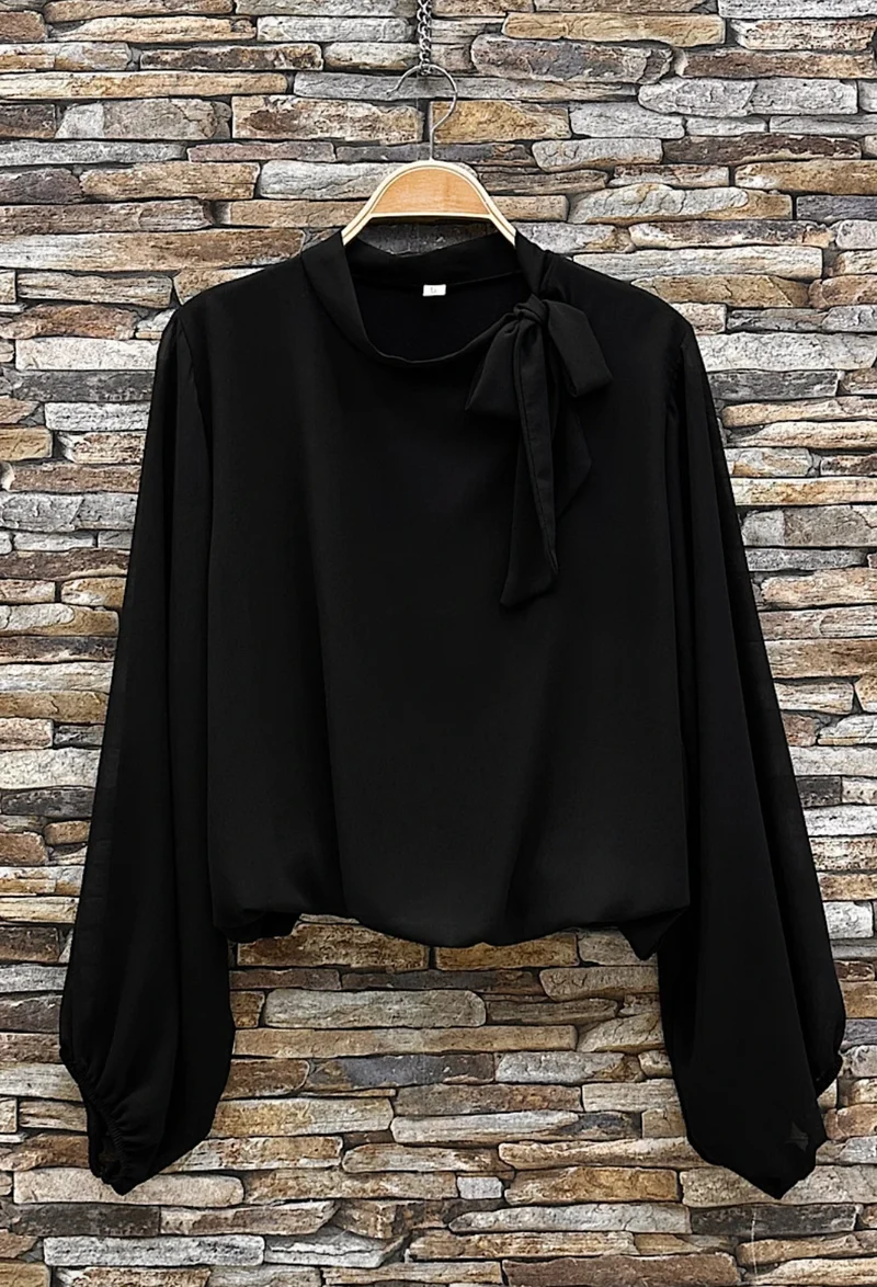 Blus m. rosett - Black