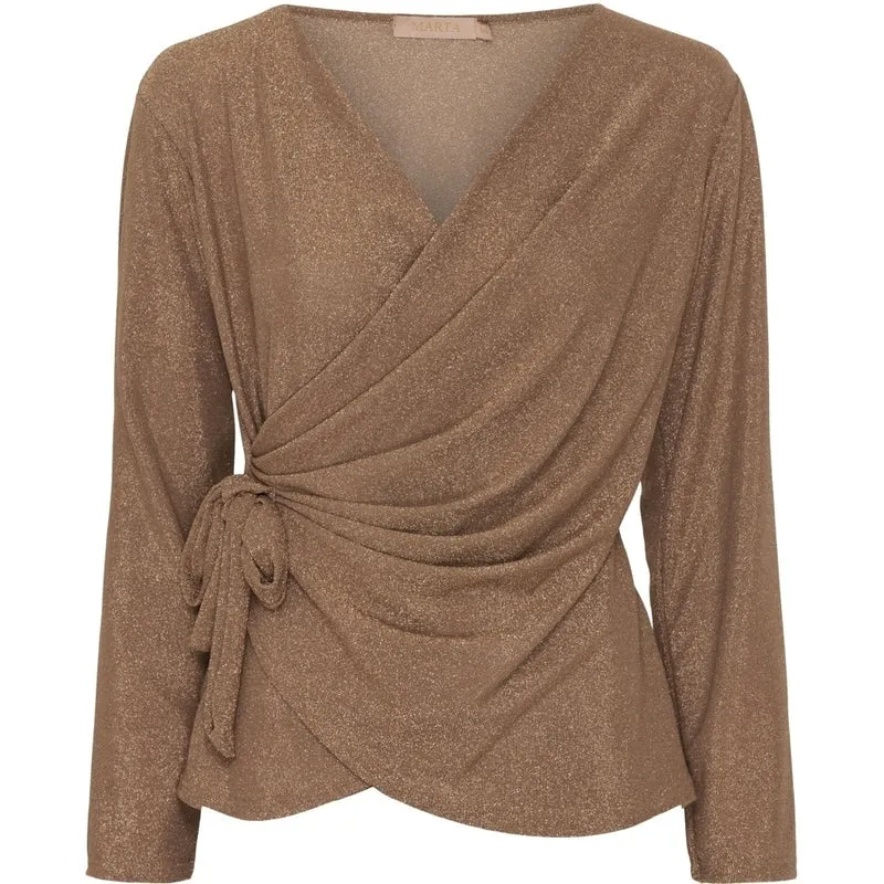 Omlottsblus med glitter - Gold