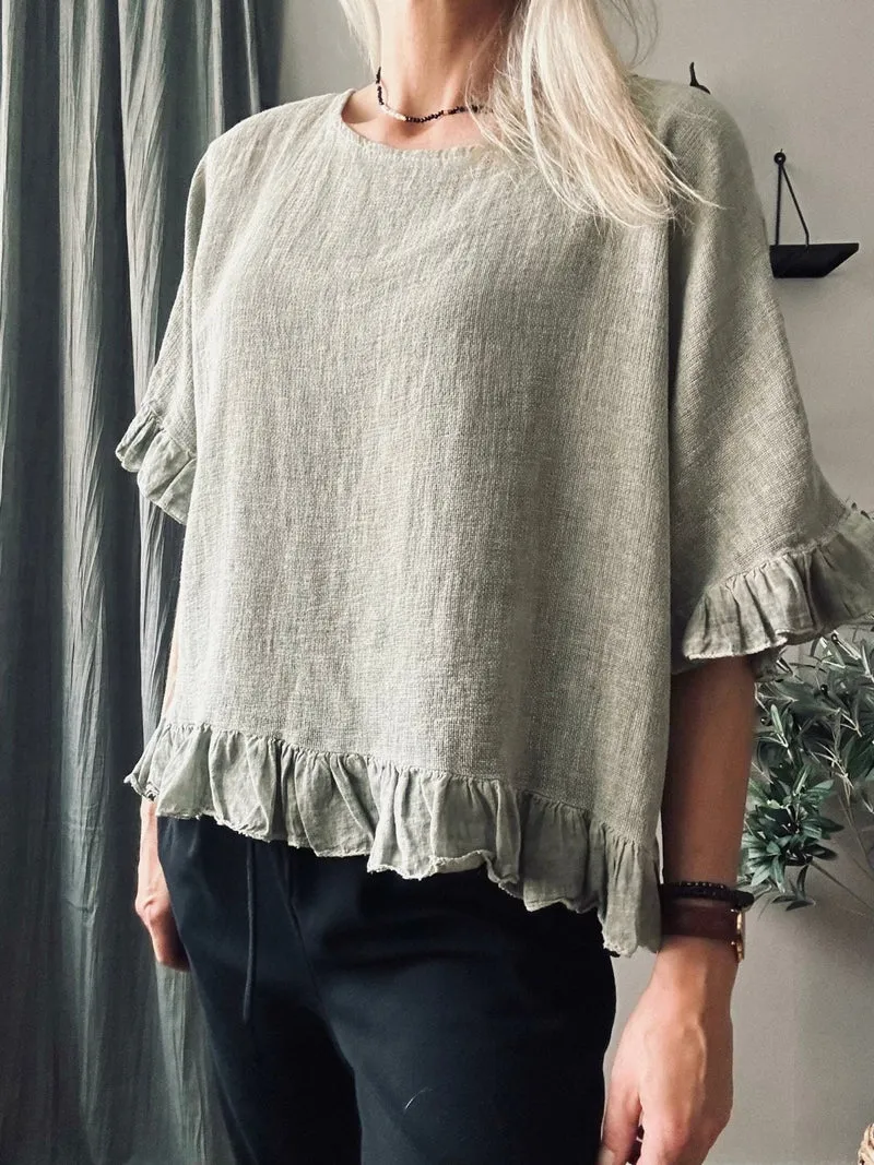 Blus Olivia linmix kaki