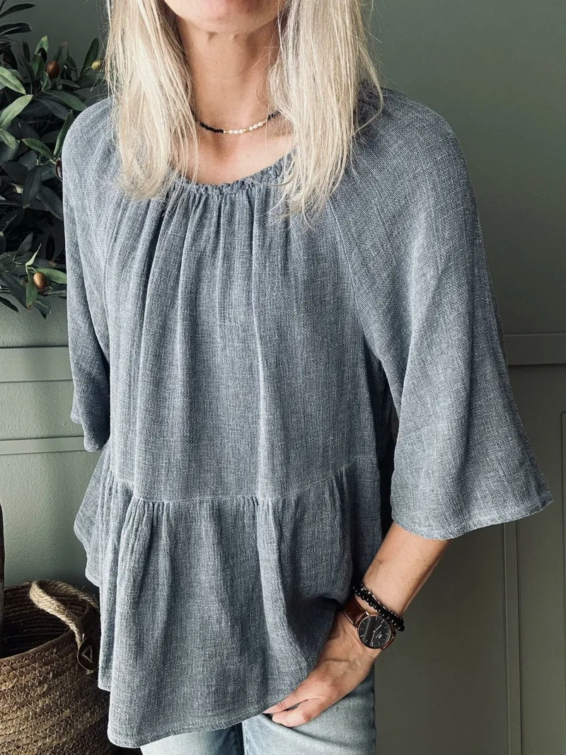 Sommarblus i linmix - Blue