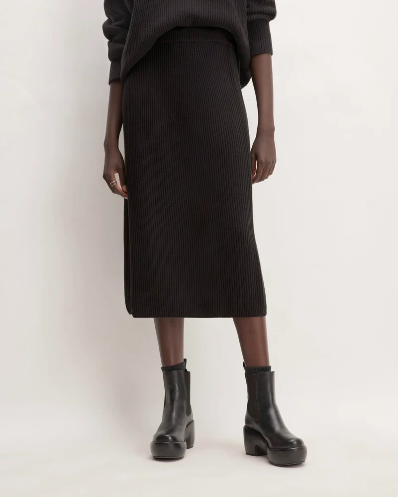 The Organic Cotton Sweater Midi Skirt | Black