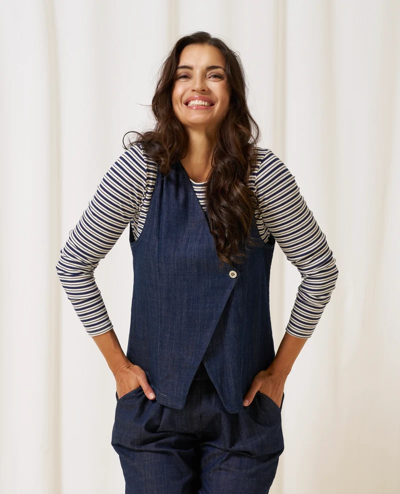 Blus Christel randig - Navy / Creme
