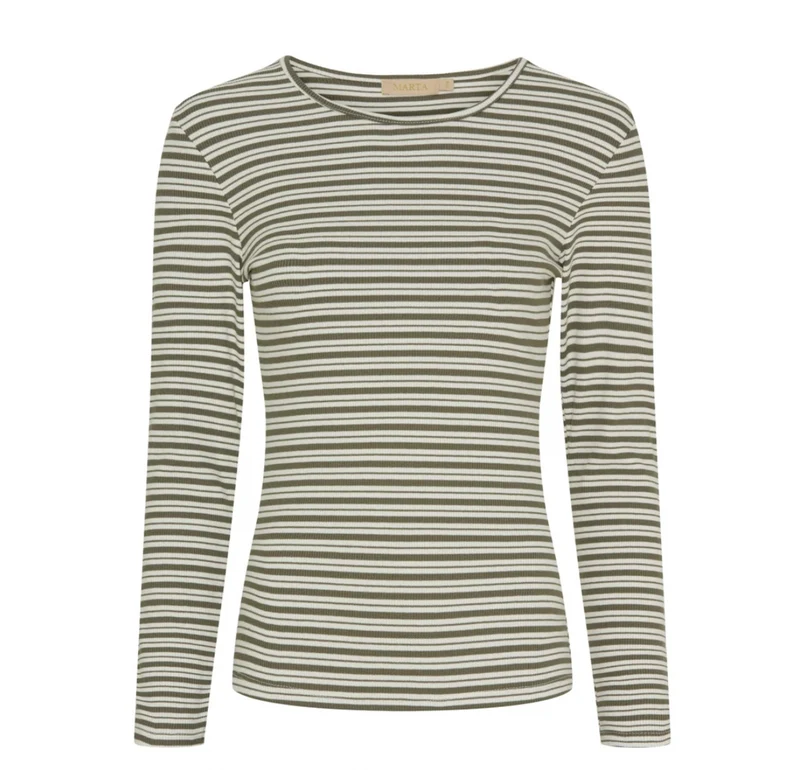 Blus Christel randig - Kaki / Cream