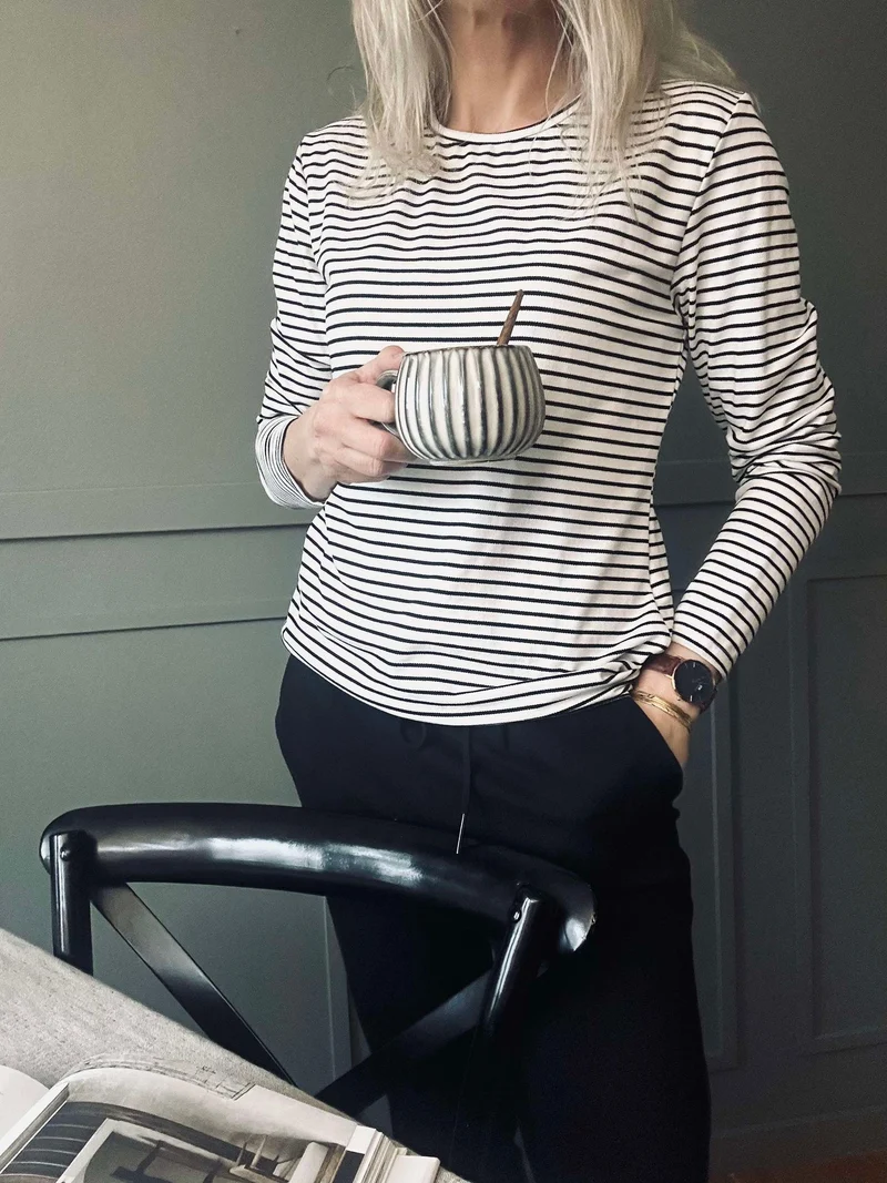Blus Christel randig - Black / Creme