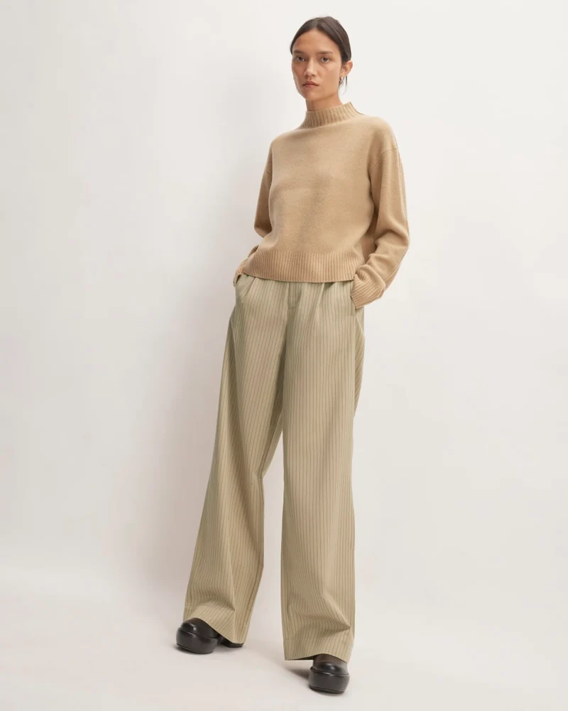 The Draper Pleated Pant in Buttersmooth | Cornstalk / Black | 30" Inseam