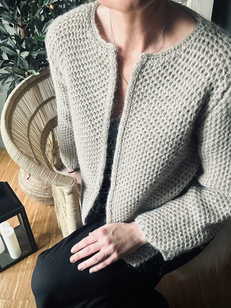 Ulljacka med honeycomb-mönster - Taupe