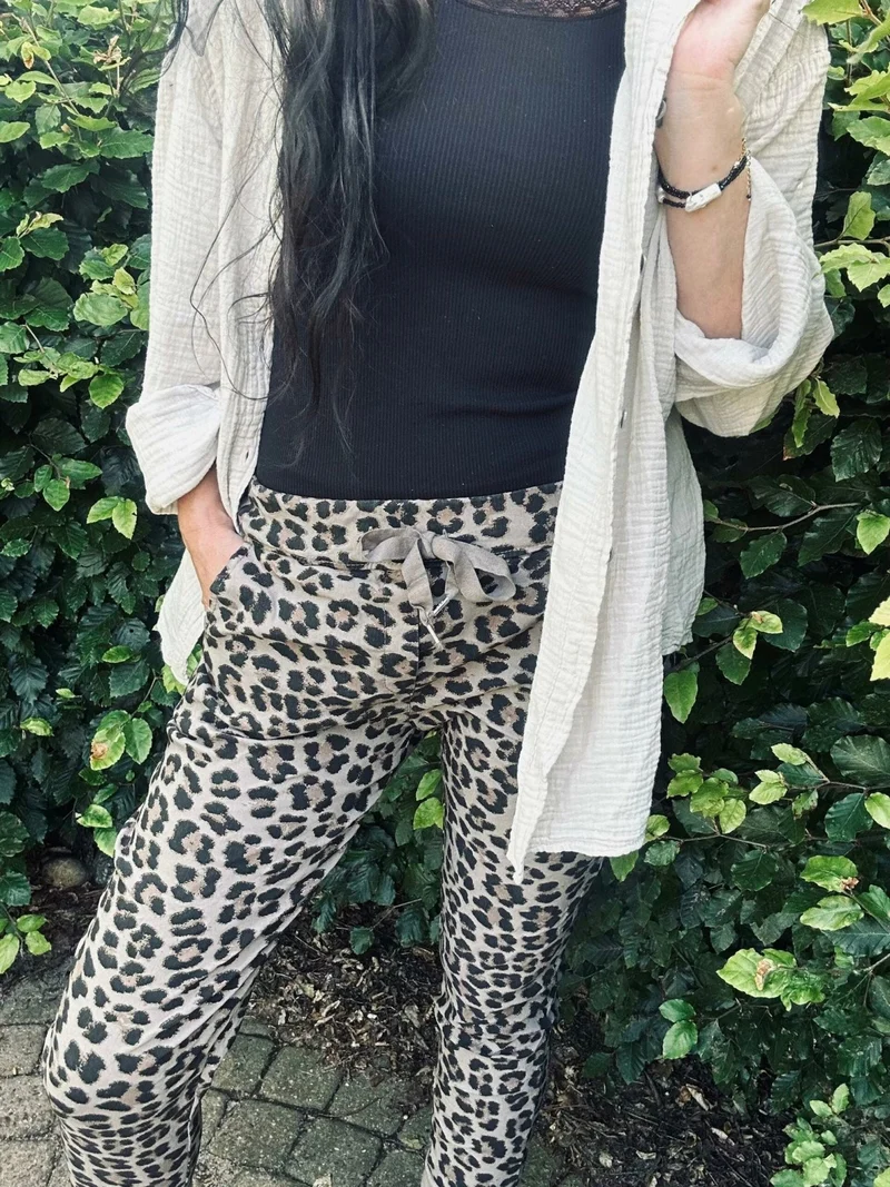 Byxor Leopard med stretch - Taupe