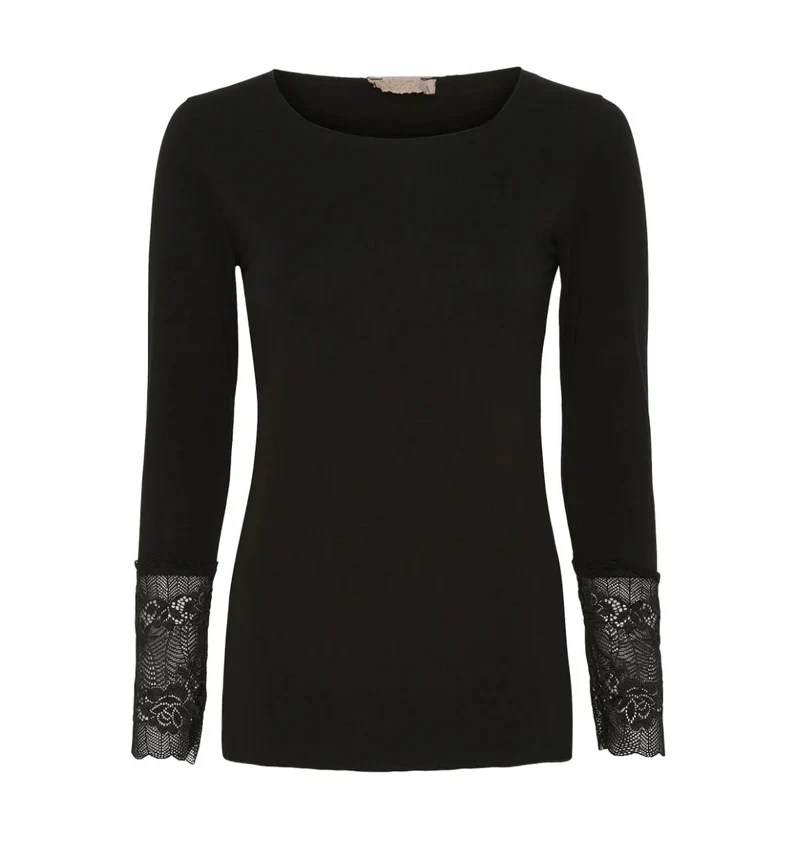 Blus BASIS med spetsdetaljer – Svart