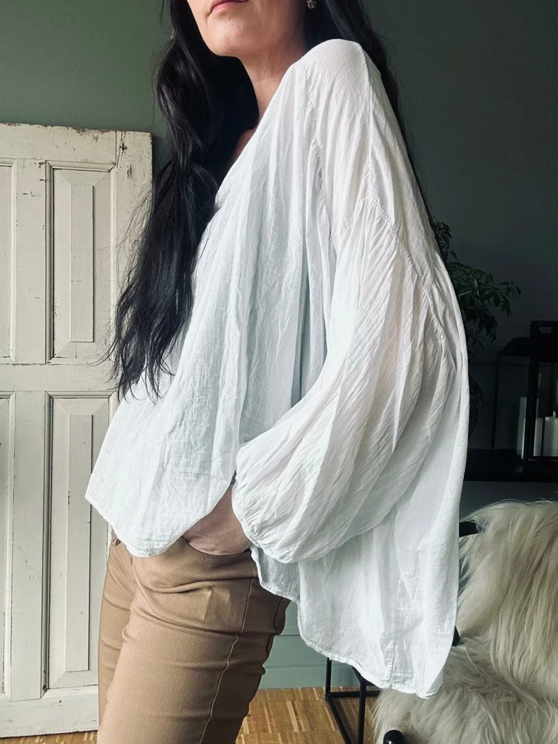 Blus Summer white m. ballongärmar