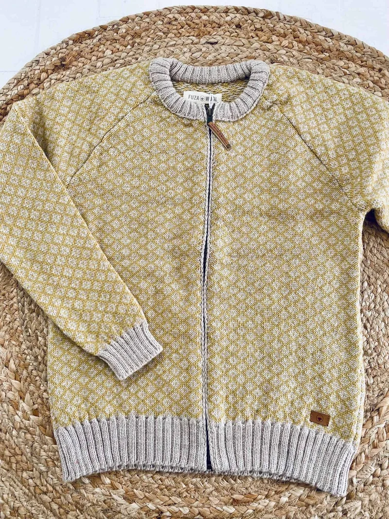 Cardigan i merinoull – Senap L