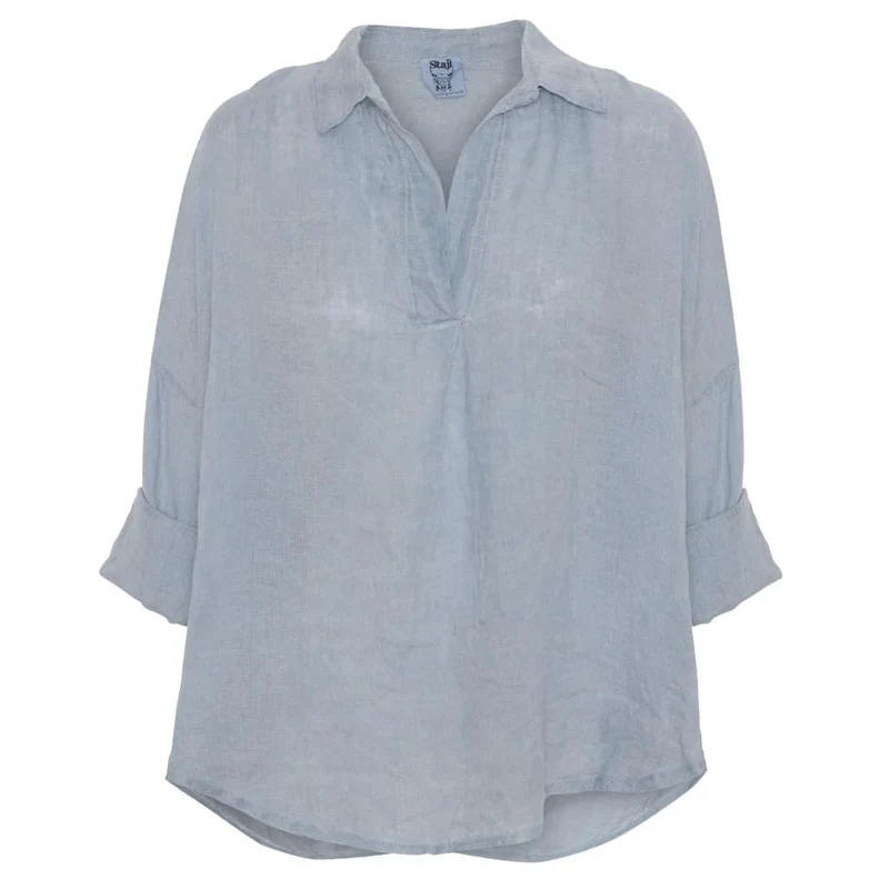 Blus VIGGA 100% lin - Jeansblå