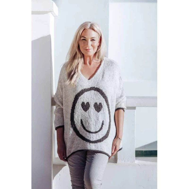 Stickad tröja SMILE Beige Oversize