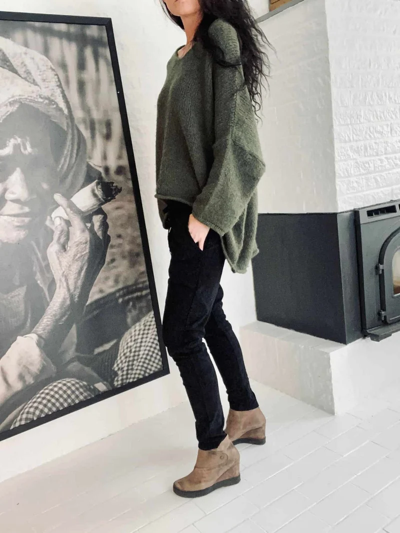 Oversize stickad Nilla – Army