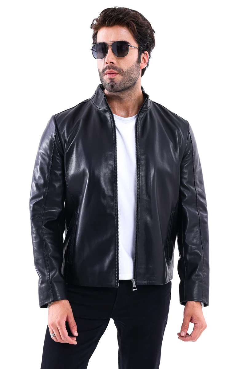 The Valdieri Black Bordeaux Perforated Genuine Calf Leather Men Jacket