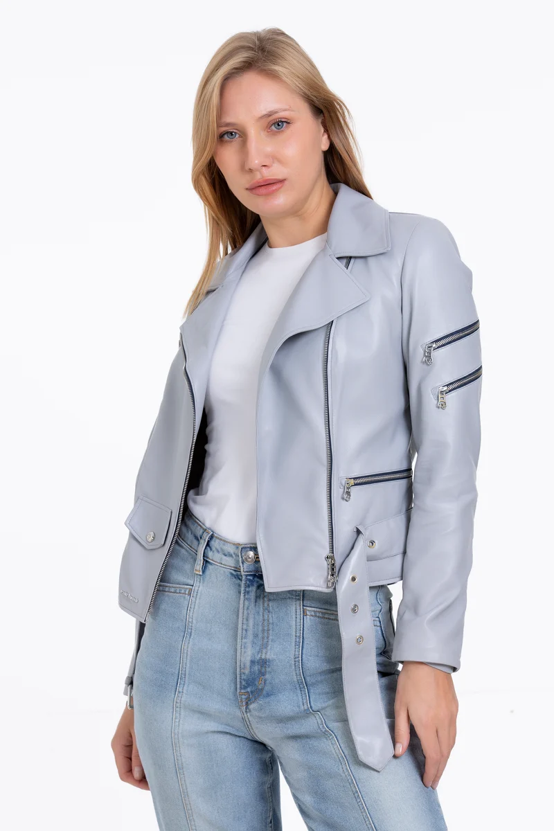 The Rodos Leather Gray Women Jacket
