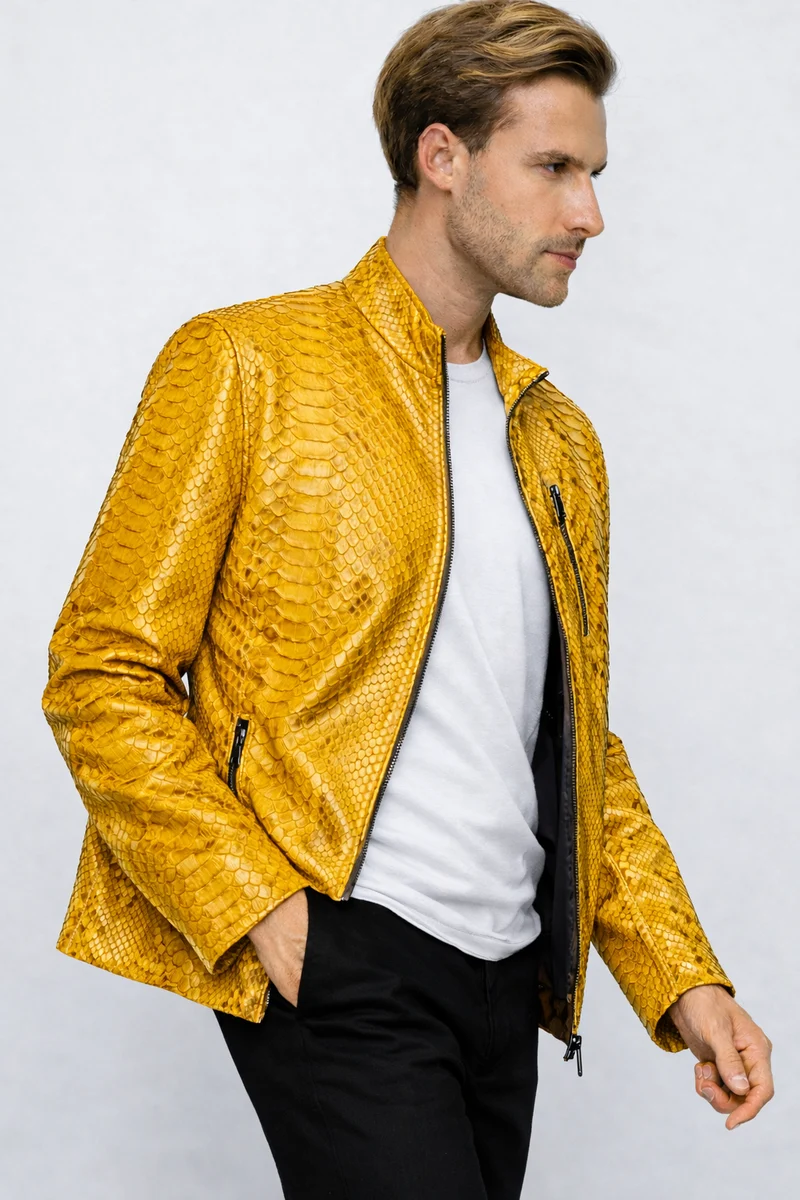 The Boss Pythn Yellow Leather Men Jacket Exclusive Limited Edition