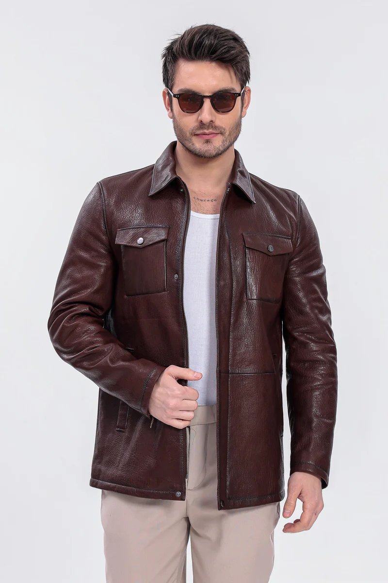 The Castello Brown Genuine Leather Men Field Jacket